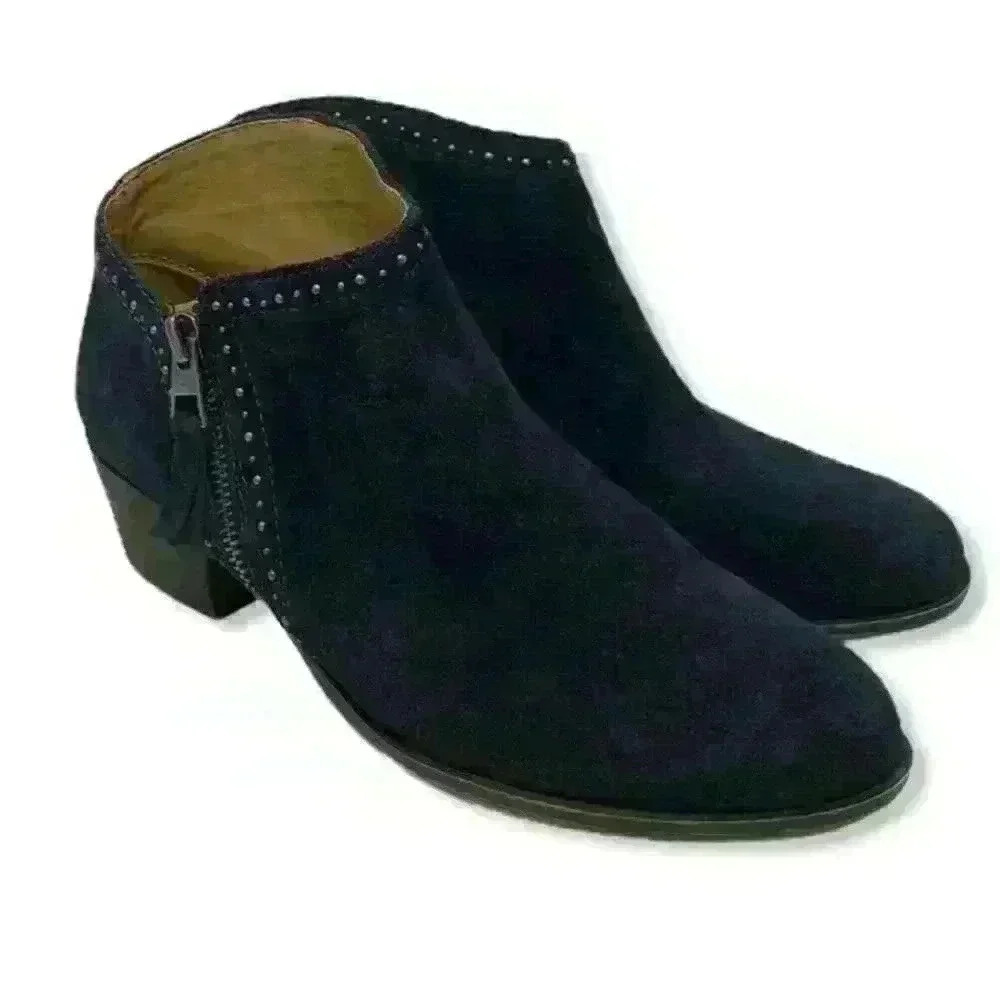 Lucky Brand Women's Sz 8 Benna Black Studded Suede Ankle Boots Bootie